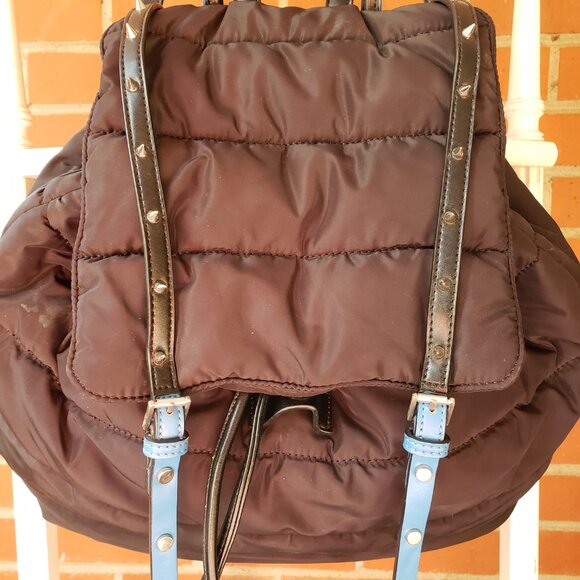 EUC Sam Edelman Backpack Puffer Branwen Flap School Black/Blue SPIKES (OS) - Picture 3 of 15